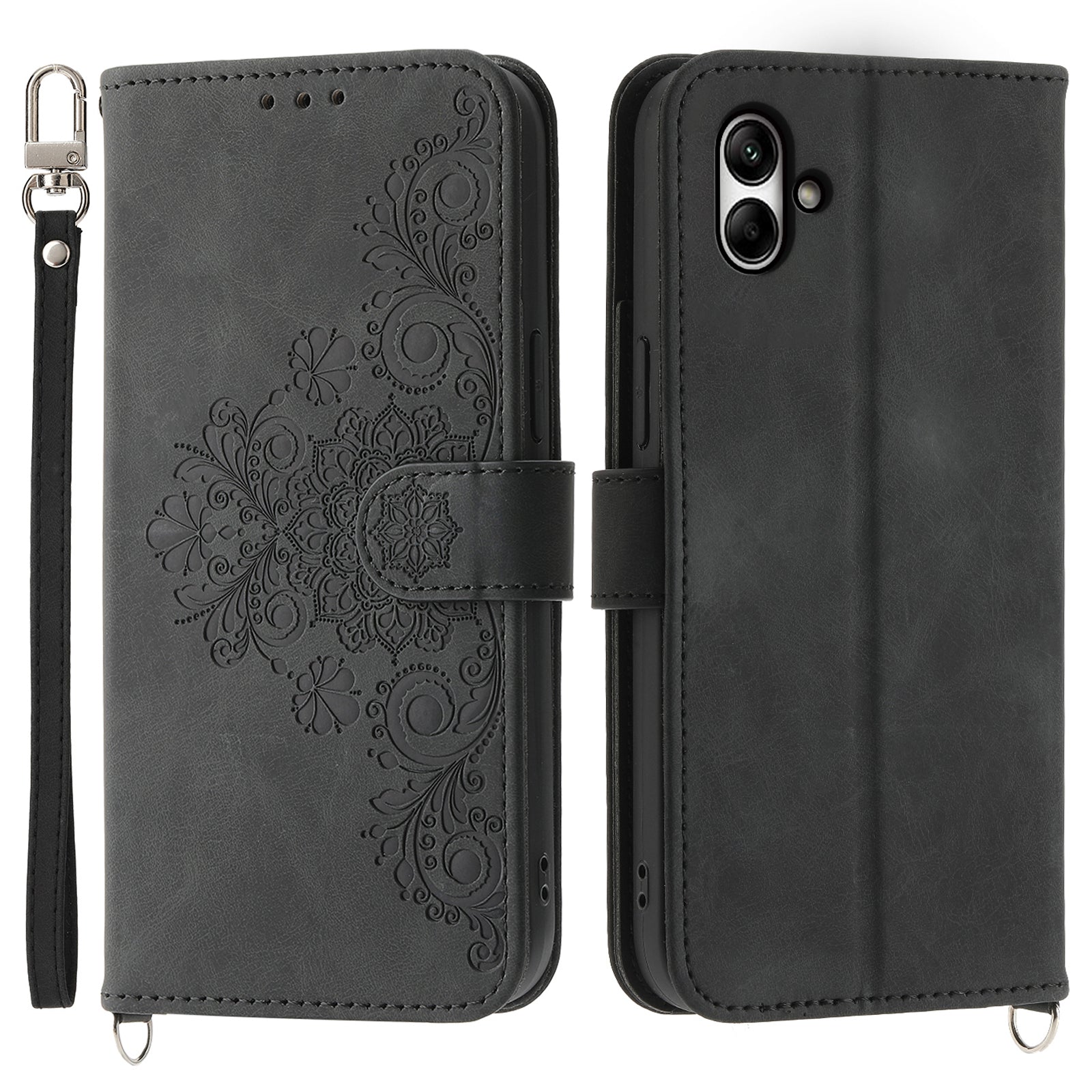 For Samsung Galaxy A05 4G Case PU Leather Flower Imprinted Phone Cover with 2 Straps For Samsung Galaxy A05 4G Case PU Leather Flower Imprinted Phone Cover with 2 Straps